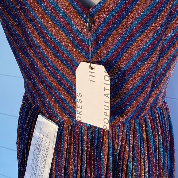 NWT Dress the Population Haley Metallic Fit & Flare Plunging Pleated Dress - Picture 10 of 16